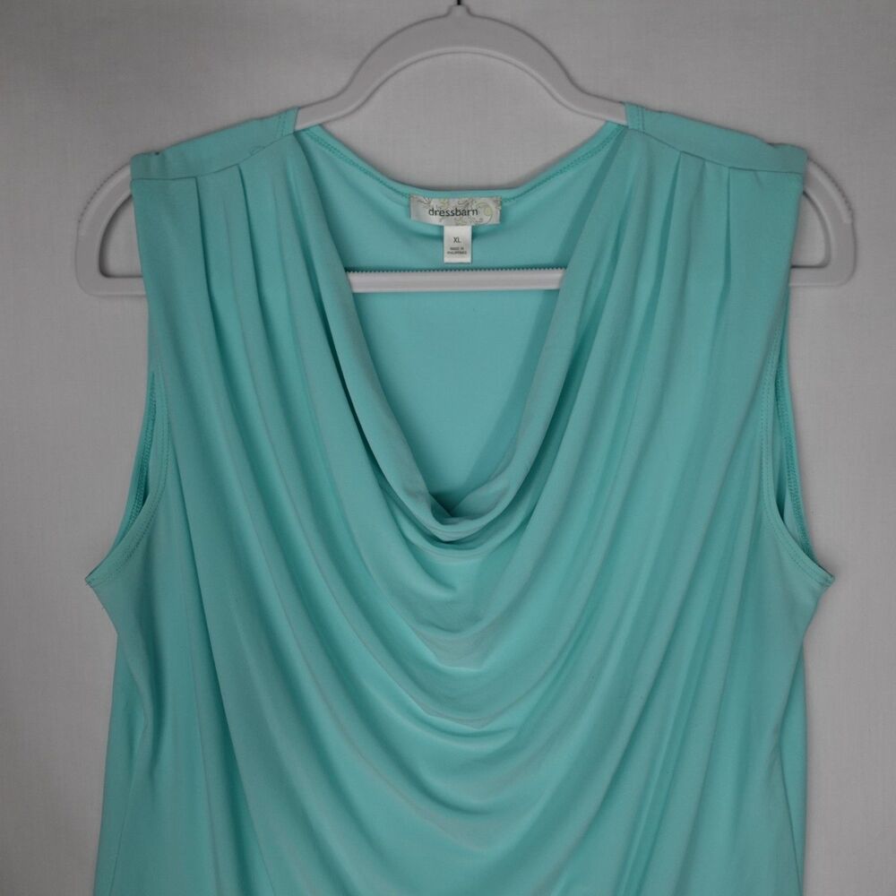 Dressbarn XL Cowl Neck Blouse Aqua Blue Sleeveless Tank Pullover Stretch Career - Picture 15 of 16